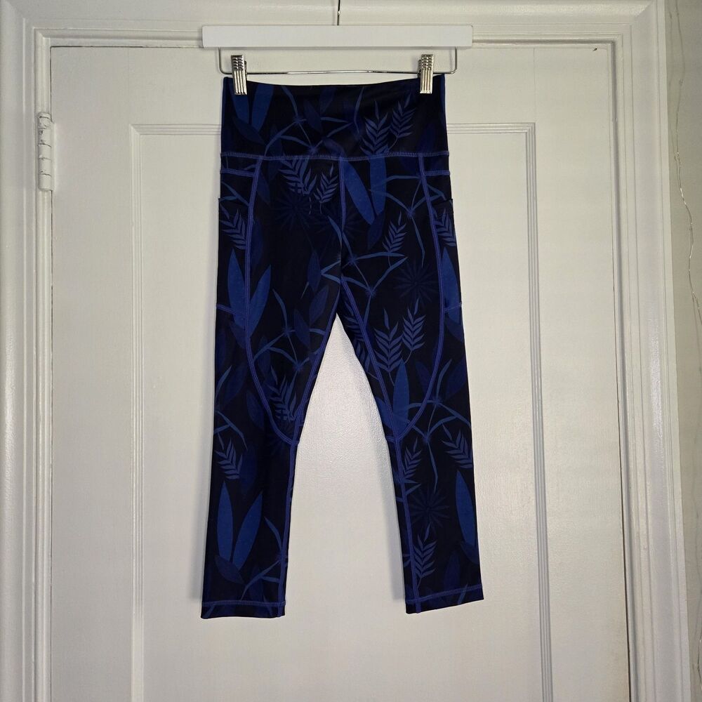 Zyia Active Floral Leaf Print Crop Leggings Womens 2 High Rise Pockets